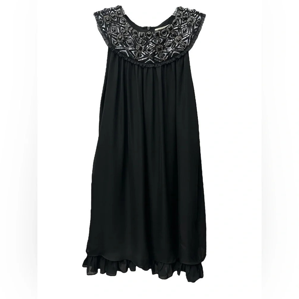 Alice + Olivia Black Beaded Neckline Cocktail Trapeze Dress Sleeveless Size Sm